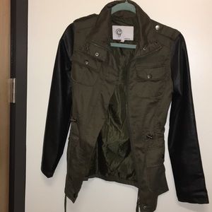 Leather Sleeve Military Jacket